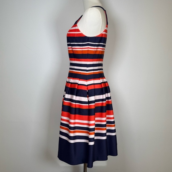 Vince Camuto Striped Scuba Halterneck Pleated Fit And Flare Dress Women’s Size 2 - Picture 3 of 15
